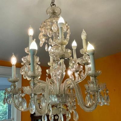 Antique 12-light crystal chandelier + extra drops