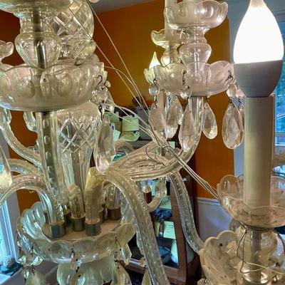Antique 12-light crystal chandelier + extra drops