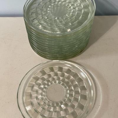 Set of 13 clear glass luncheon plates