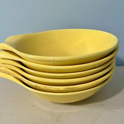 Vintage set of 6 mid-century yellow ceramic bowls