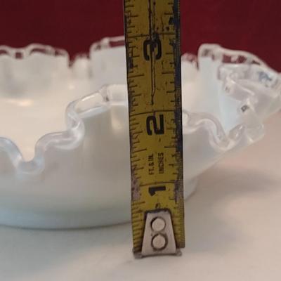 Vintage Fenton Silver Crest Ruffled Edge Milk Glass Bowl- Approx 7 3/4" in Diameter