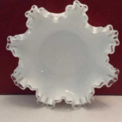 Vintage Fenton Silver Crest Ruffled Edge Milk Glass Bowl- Approx 7 3/4" in Diameter