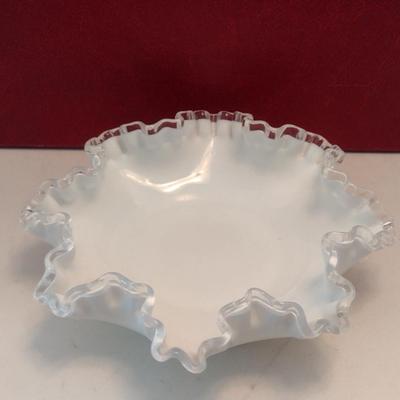 Vintage Fenton Silver Crest Ruffled Edge Milk Glass Bowl- Approx 7 3/4" in Diameter