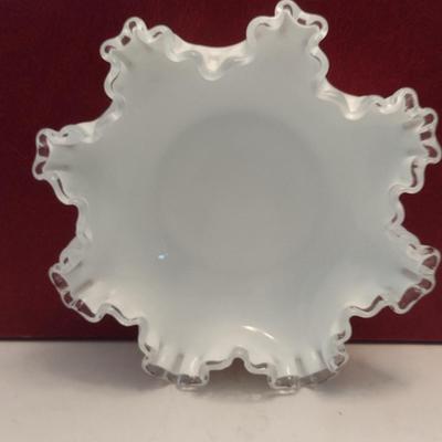 Vintage Fenton Silver Crest Ruffled Edge Milk Glass Bowl- Approx 7 3/4" in Diameter