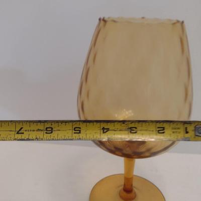 Large Diamond Optic Amber Glass Art Vase- Possibly Empoli- Approx 9 3/4" Tall