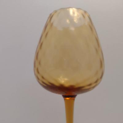 Large Diamond Optic Amber Glass Art Vase- Possibly Empoli- Approx 9 3/4" Tall