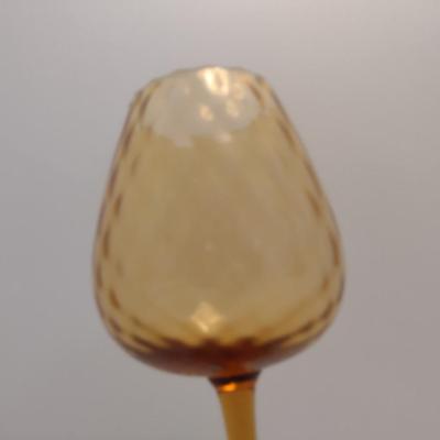 Large Diamond Optic Amber Glass Art Vase- Possibly Empoli- Approx 9 3/4" Tall