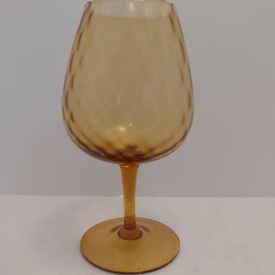 Large Diamond Optic Amber Glass Art Vase- Possibly Empoli- Approx 9 3/4" Tall