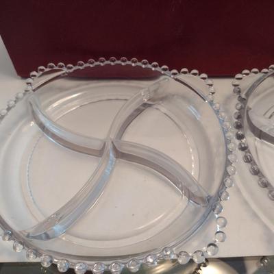 Imperial Candlewick Bowl and Divided Relish Trays- Three Pieces Total