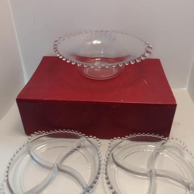 Imperial Candlewick Bowl and Divided Relish Trays- Three Pieces Total