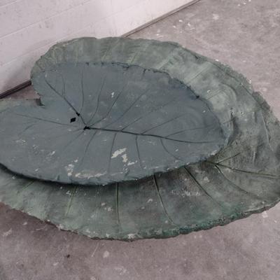 Pair of Concrete Leaf Design Garden Art