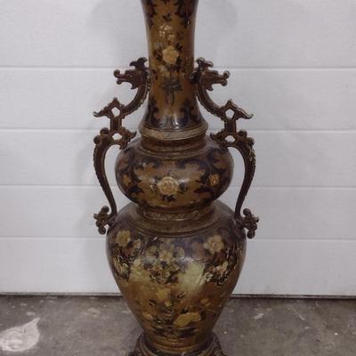 Cast Metal Asian Design Vase- Approx 25" Tall