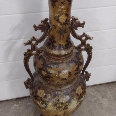 Cast Metal Asian Design Vase- Approx 25" Tall
