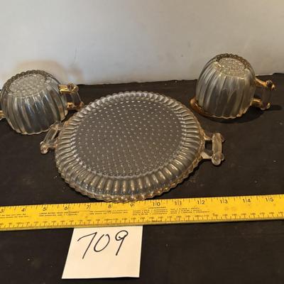Vintage Jeanette Glass Cream and Sugar with Matching Tray