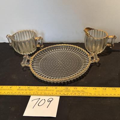 Vintage Jeanette Glass Cream and Sugar with Matching Tray