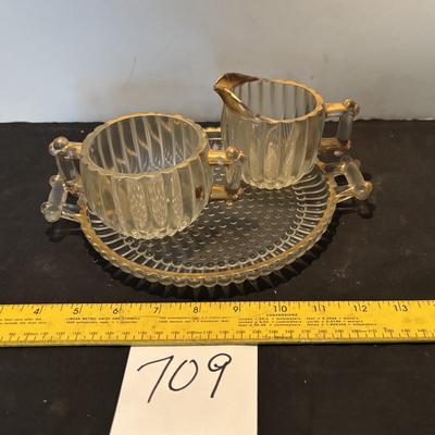 Vintage Jeanette Glass Cream and Sugar with Matching Tray