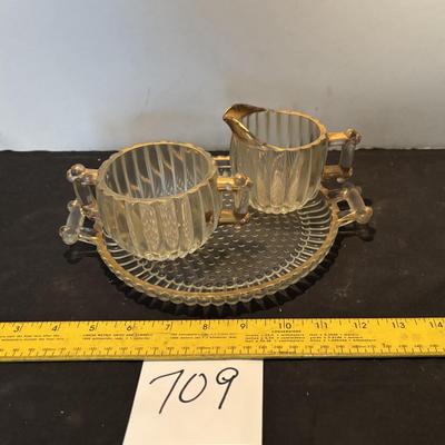 Vintage Jeanette Glass Cream and Sugar with Matching Tray