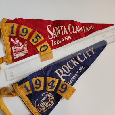 Sale Photo Thumbnail #39: This auction lot is for a pair of Vintage Santa Claus Land & Rock City Pendants.  These pendants sport the year of visit and are quite cool.  We found these pendants stuffed in a trunk and they are somewhat wrinkled - but in overall nice condition for bei