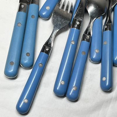 Lot 598 Blue handle flatware