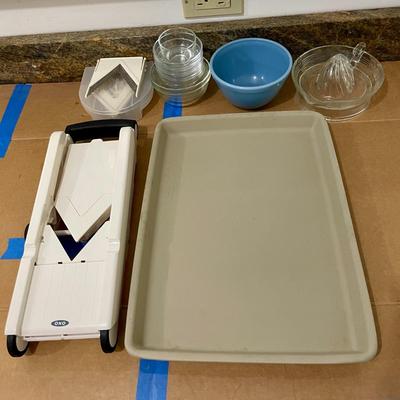 Pampered Chef baking sheet, mandoline slicer + extras