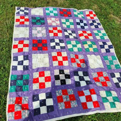 Sale Photo Thumbnail #111: This auction lot is for a Vintage Nine-Patch with Pigtail Quilt.  This quilt is in nice, clean condition and ready for use. Measures approximately 80X64-inches.