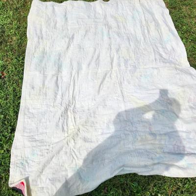 Sale Photo Thumbnail #118: This auction lot is for a Colorful Crazy-Patch with Pigtails Quilt.  This quilt is clean and ready for use.  In nice condition.  Straight from the cedar chest. Measures about 80X64-inches.