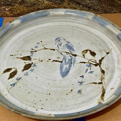 Large hand-thrown pottery bird platter/tray