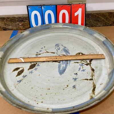 Large hand-thrown pottery bird platter/tray