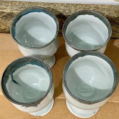 Set of 4 hand-thrown pottery chalices + pitcher