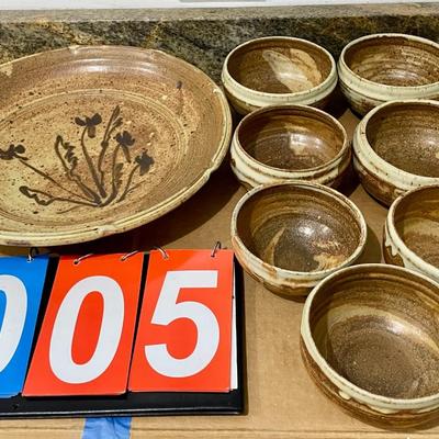 Hand-thrown 7pc stoneware bowl set + platter