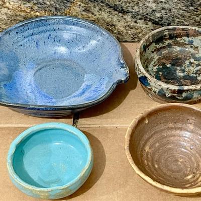 Lot of 5 hand-thrown pottery bowls +