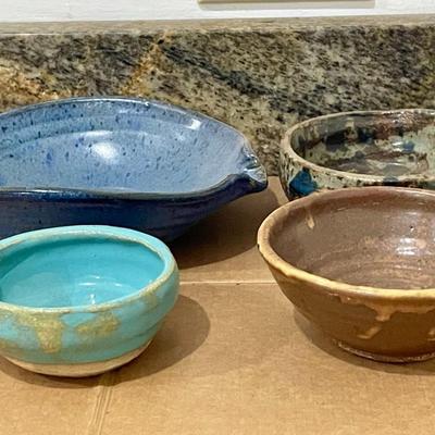 Lot of 5 hand-thrown pottery bowls +