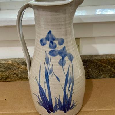 Hand-thrown pottery blue flower ewer