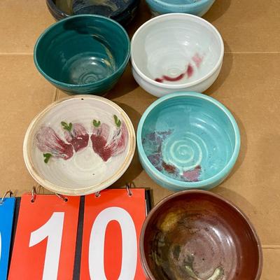 Mixed 7pc lot of hand-thrown pottery cereal/rice bowls