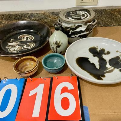 Mixed 6pc lot of hand-thrown pottery, many by Maija Hay