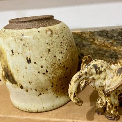 Lot of 3 hand-thrown pottery bowls + a cheeky pottery elephant figurine