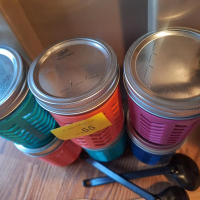 Canning jars with silicone covers and misc items