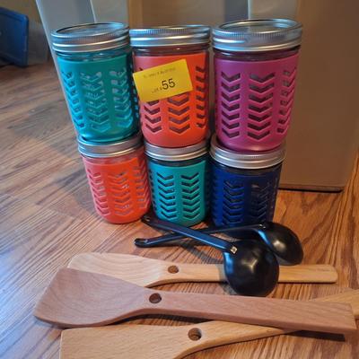 Canning jars with silicone covers and misc items