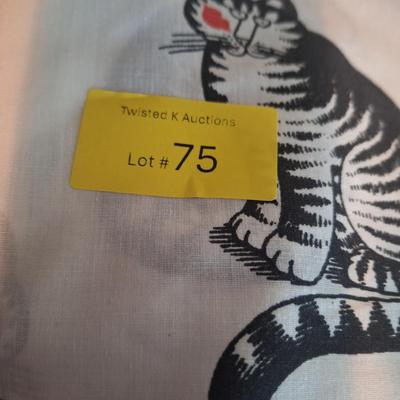 Sale Photo Thumbnail #197: These don't appear to have ever been used however the elastic in both fitted sheets are crumbly and wouldn't work well.  There are two sheet sets, one with the sitting cat and one with the cat wearing red shoes.  Both sets have the pillowcase as cat with 