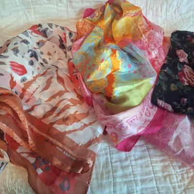 Sale Photo Thumbnail #216: 3 silk scarves and one infinity scarf-unsure of material on it.