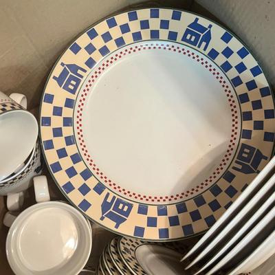 Lot 721 Box of dishes country theme
