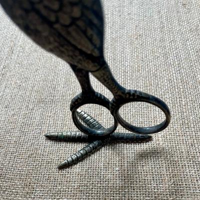 Antique pair silver plated stork umbilical cord scissors