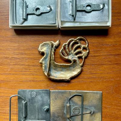 Mixed 5pc lot vintage pewter & brass belt buckles
