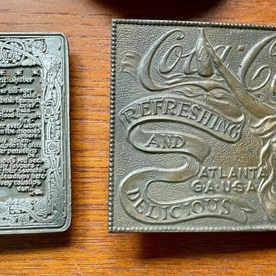 Mixed 5pc lot vintage pewter & brass belt buckles