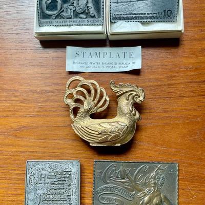 Mixed 5pc lot vintage pewter & brass belt buckles