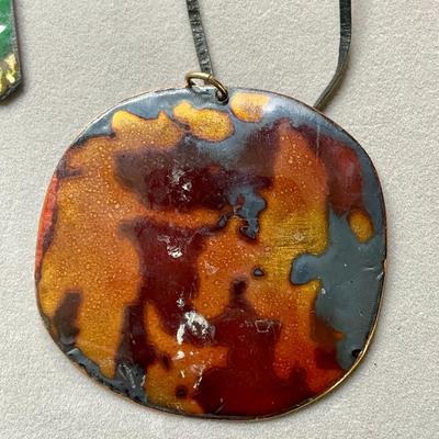 Lot of 4 vintage enameled copper medallion pendant necklaces