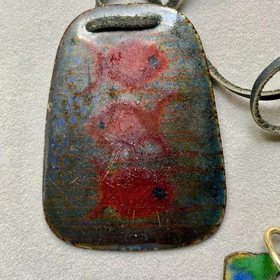 Lot of 4 vintage enameled copper medallion pendant necklaces