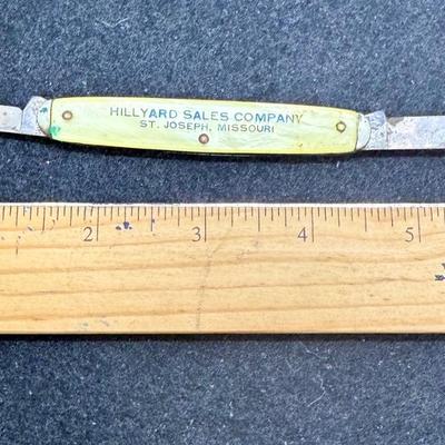 Sale Photo Thumbnail #183: Marked "Hillyard Sales Company St. Joseph, Missouri:.  measures approx. 3" folded, 5" unfolded.
