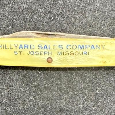 Sale Photo Thumbnail #186: Marked "Hillyard Sales Company St. Joseph, Missouri:.  measures approx. 3" folded, 5" unfolded.