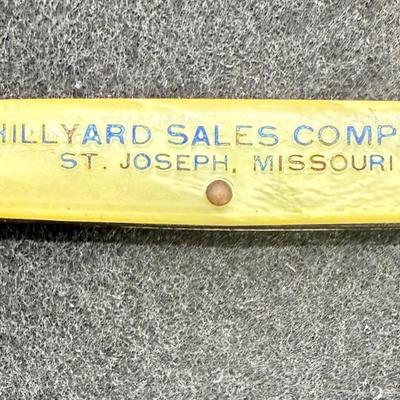 Sale Photo Thumbnail #184: Marked "Hillyard Sales Company St. Joseph, Missouri:.  measures approx. 3" folded, 5" unfolded.